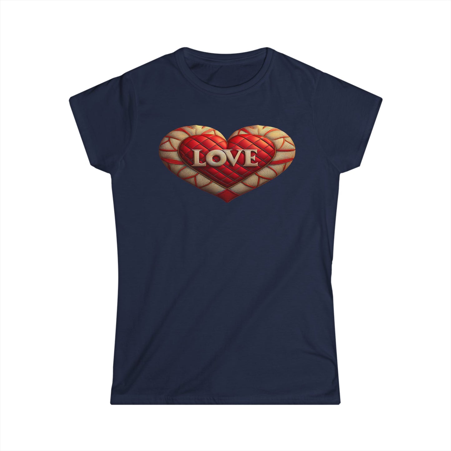 Women's Love Quilted Heart Tee — Red Quilted Heart "LOVE" Graphic Shirt