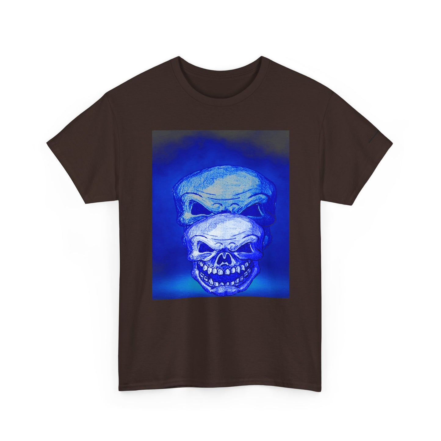 Skull Double Exposure Tee — Neon Blue Horror Graphic T-Shirt