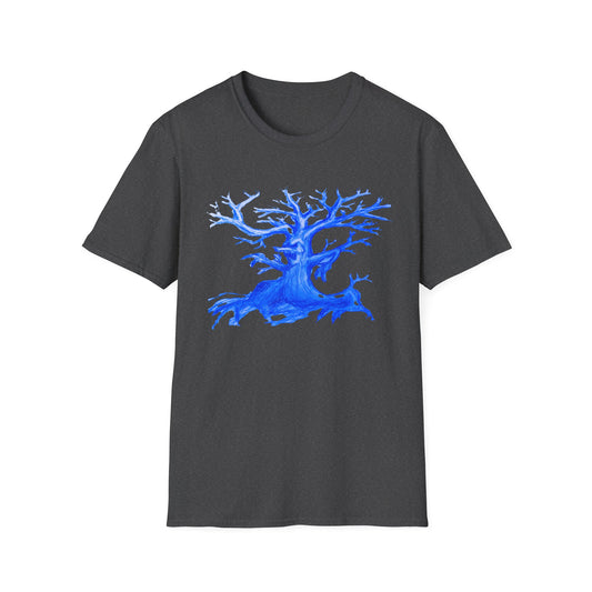 Artistic Animated Tree Design Unisex Softstyle T-Shirt | Eco-friendly Gift, Casual Wear, Nature Lover Tee, Perfect for Any Season