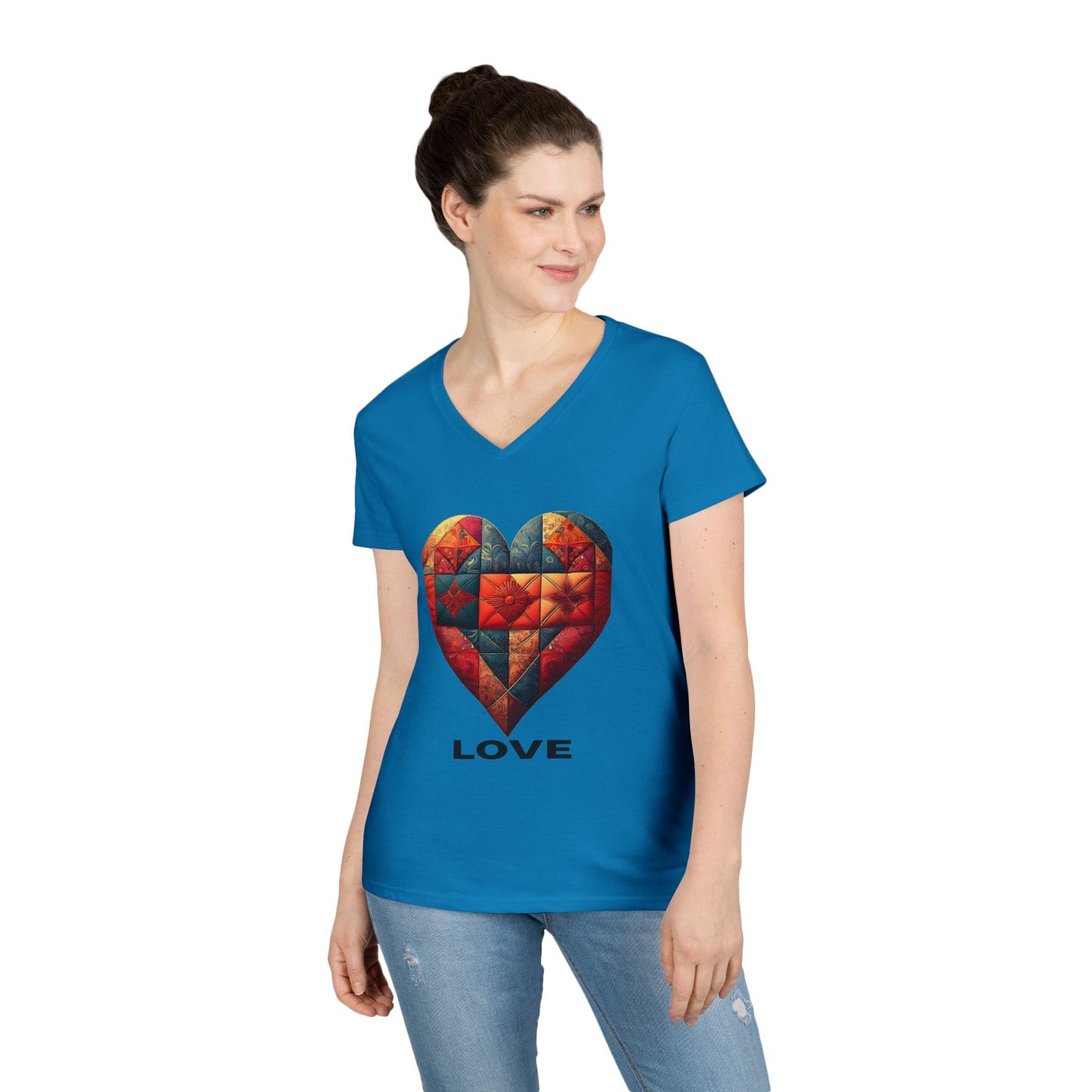 Love Patchwork Heart V-Neck Tee