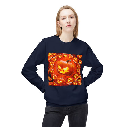 Halloween Pumpkin Planet Crewneck Sweatshirt, Cozy Unisex Fleece, Fall Fashion, Spooky Vibes, Seasonal Sweatshirt, Perfect for Autumn
