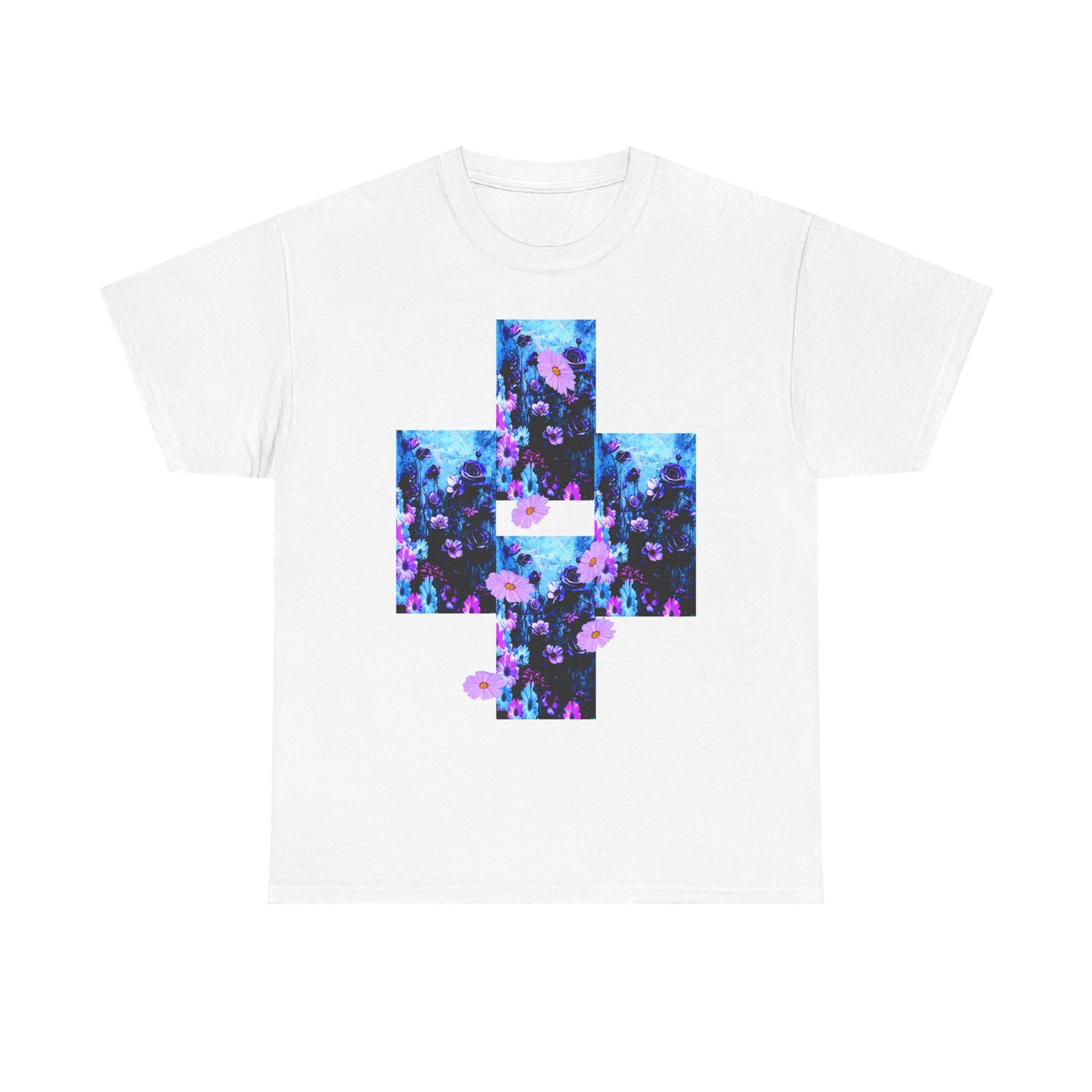 Floral Blue Cross T-Shirt — Vintage Indie Floral Graphic Tee