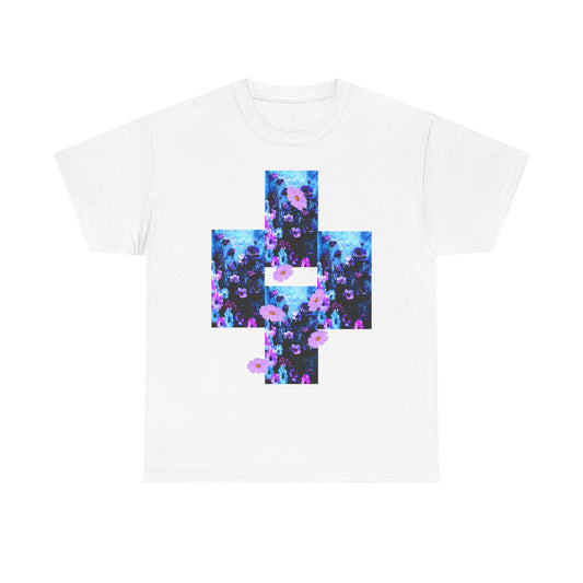 Floral Blue Cross T-Shirt — Vintage Indie Floral Graphic Tee