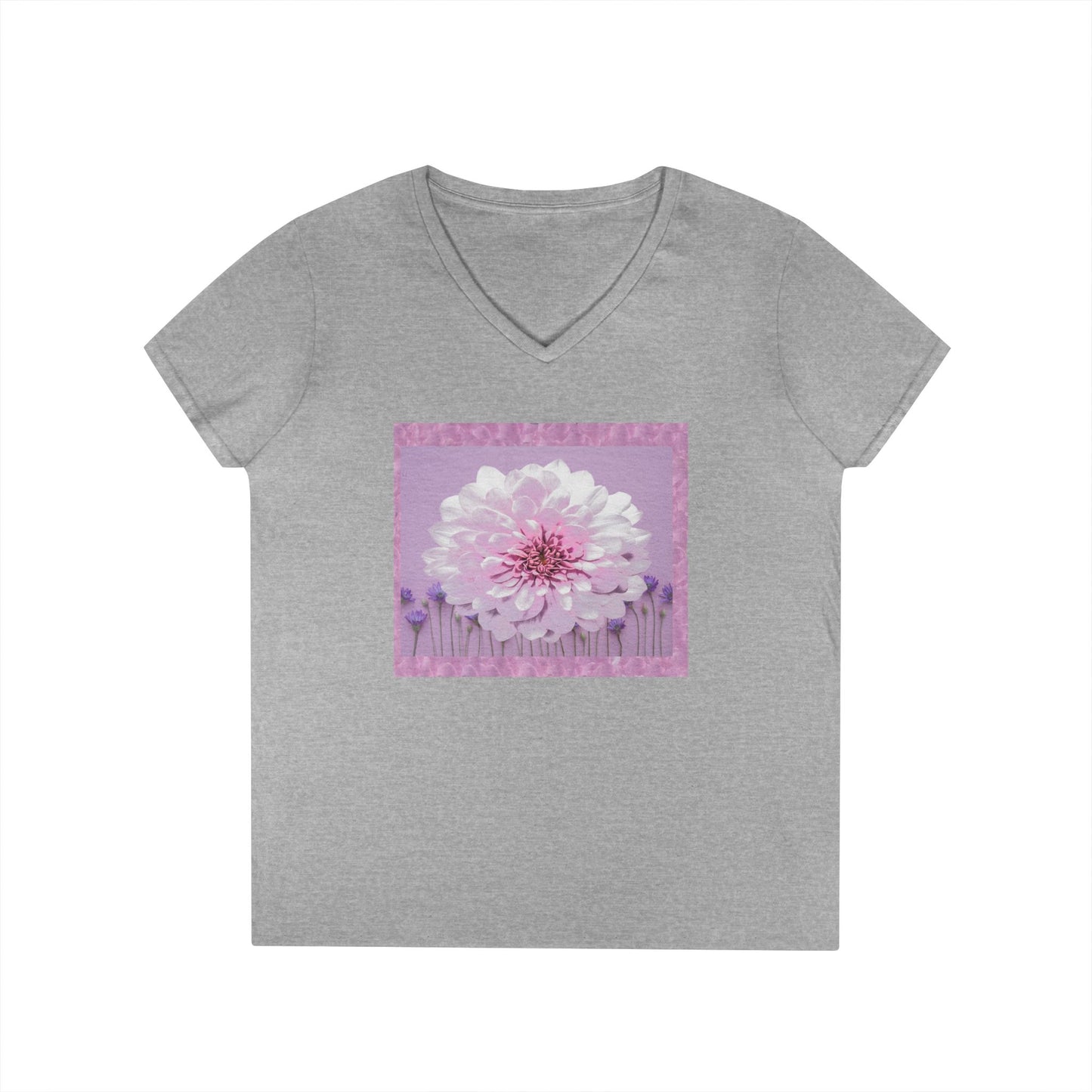 Floral V-Neck Tee — 'Sophie's Saturday' Pink Blossom Graphic