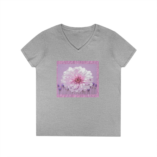 Floral V-Neck Tee — 'Sophie's Saturday' Pink Blossom Graphic
