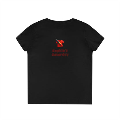 Floral V-Neck Tee — 'Sophie's Saturday' Pink Blossom Graphic