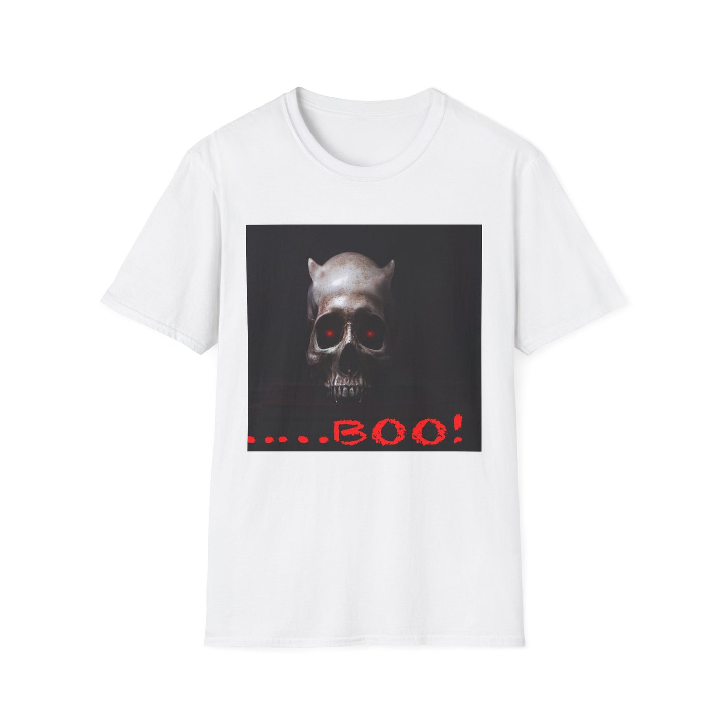 Spooky Skull BOO Halloween Tee, Unisex Softstyle T-Shirt, Halloween Apparel, Casual Ghost Shirt, October Fun Wear, Boo T-Shirt