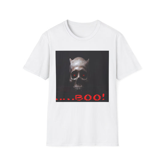 Spooky Skull BOO Halloween Tee, Unisex Softstyle T-Shirt, Halloween Apparel, Casual Ghost Shirt, October Fun Wear, Boo T-Shirt