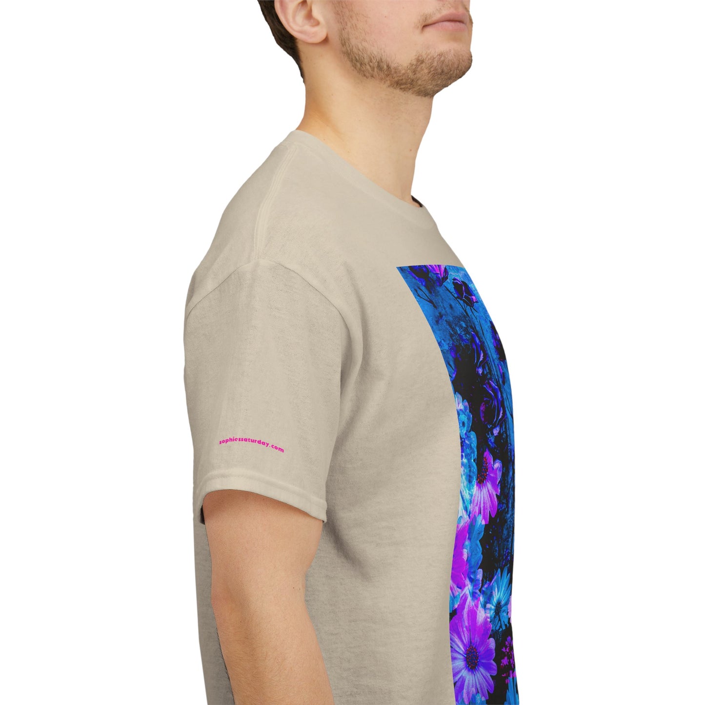 Fluorescent Floral Tee — Neon Blue & Purple Garden T-Shirt
