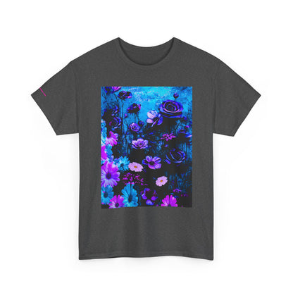 Fluorescent Floral Tee — Neon Blue & Purple Garden T-Shirt