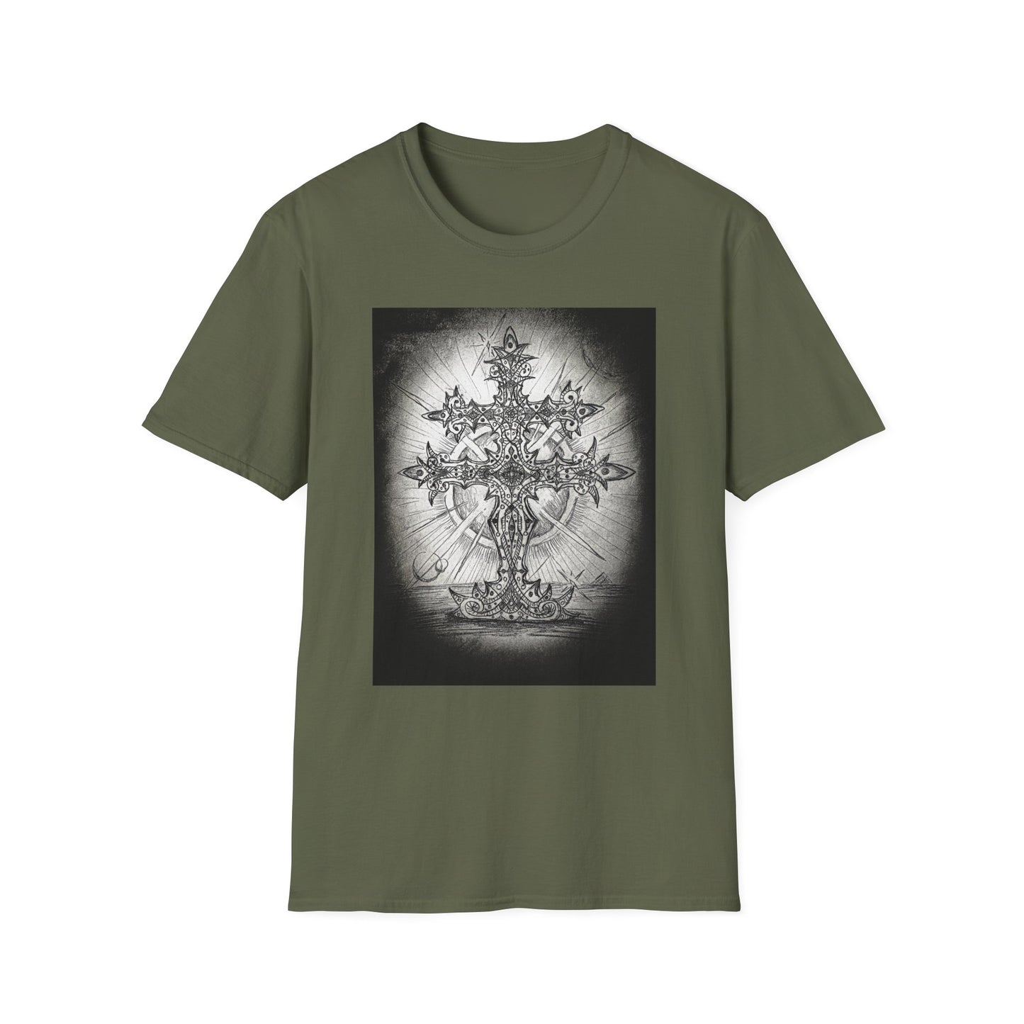 Celtic Cross Graphic Tee, Unisex Softstyle T-Shirt, Spiritual Cross Design Shirt, Casual Wear, Gift for Him/Her