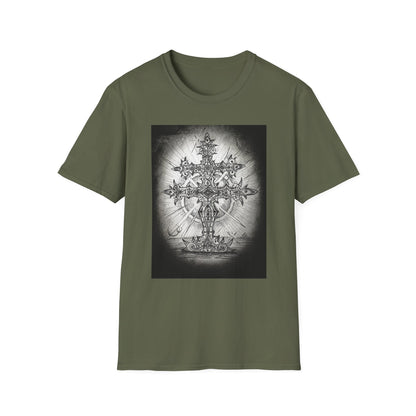 Celtic Cross Graphic Tee, Unisex Softstyle T-Shirt, Spiritual Cross Design Shirt, Casual Wear, Gift for Him/Her