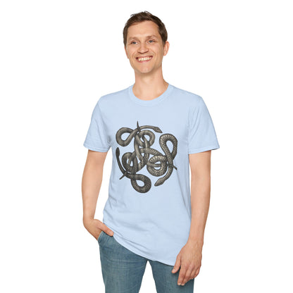 Serpent Design T-Shirt - Unisex Softstyle Apparel for Nature Lovers, Graphic Tee, Casual Wear, Gift for Her/Him, Birthday