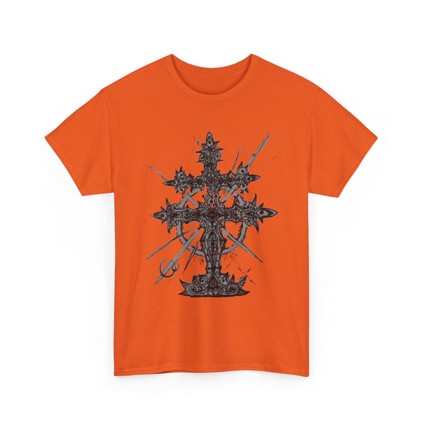 Gothic Cross Graphic T-Shirt — Dark Ornate Church Cross Tee