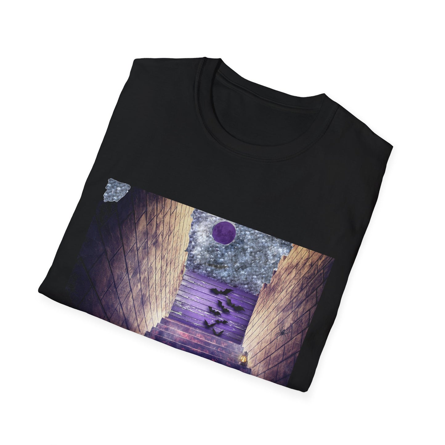 Mystical Stairway Bats Unisex T-Shirt - Softstyle Tee for Dreamers, Perfect for Gifting, Spiritual Occasions, Casual Wear, Art Lovers, [...]