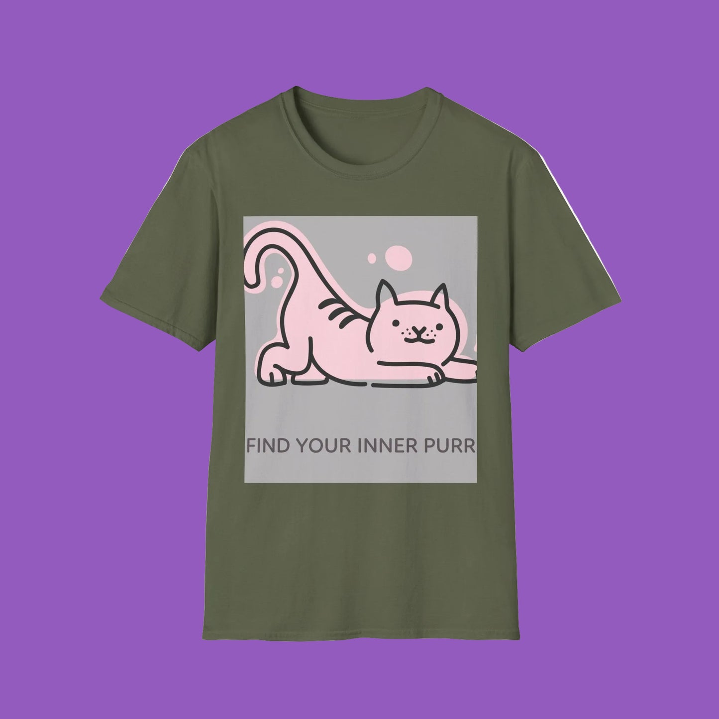 Cute Cat & Yoga Themed T-Shirt, Unisex Softstyle Tee, Find Your Inner Purr,