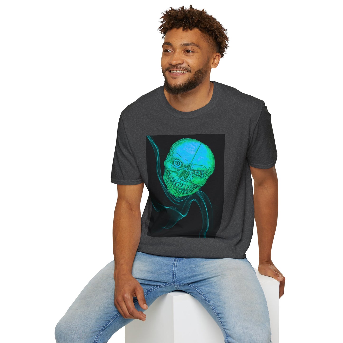 Glow-in-the-Dark floating vibe Skull T-Shirt, Creepy Halloween Tee, Unisex Softstyle Top, Spooky Gift for Teens, Unique Graphic Shirt