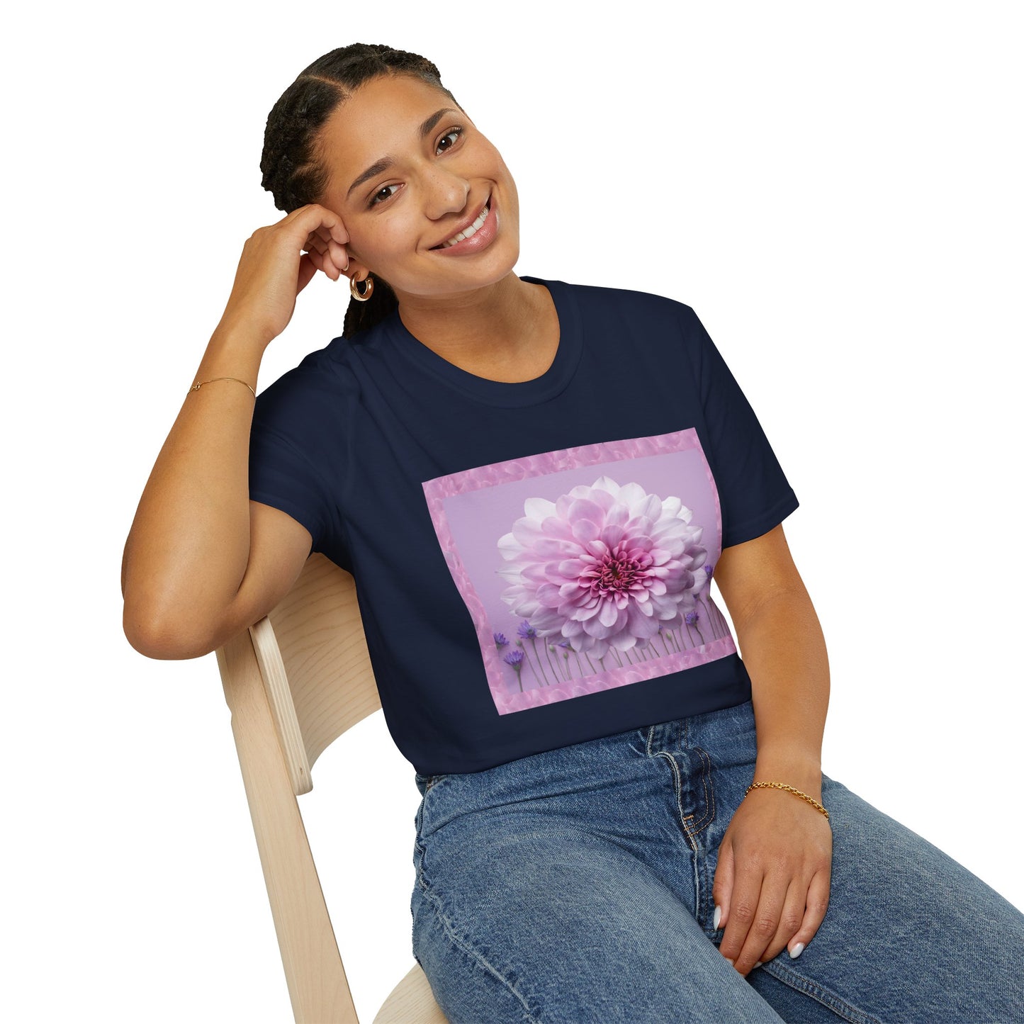 Pink Floral Art Unisex T-Shirt, Softstyle Tee, Summer Fashion, Gift for Her, Floral Shirt, Casual Wear
