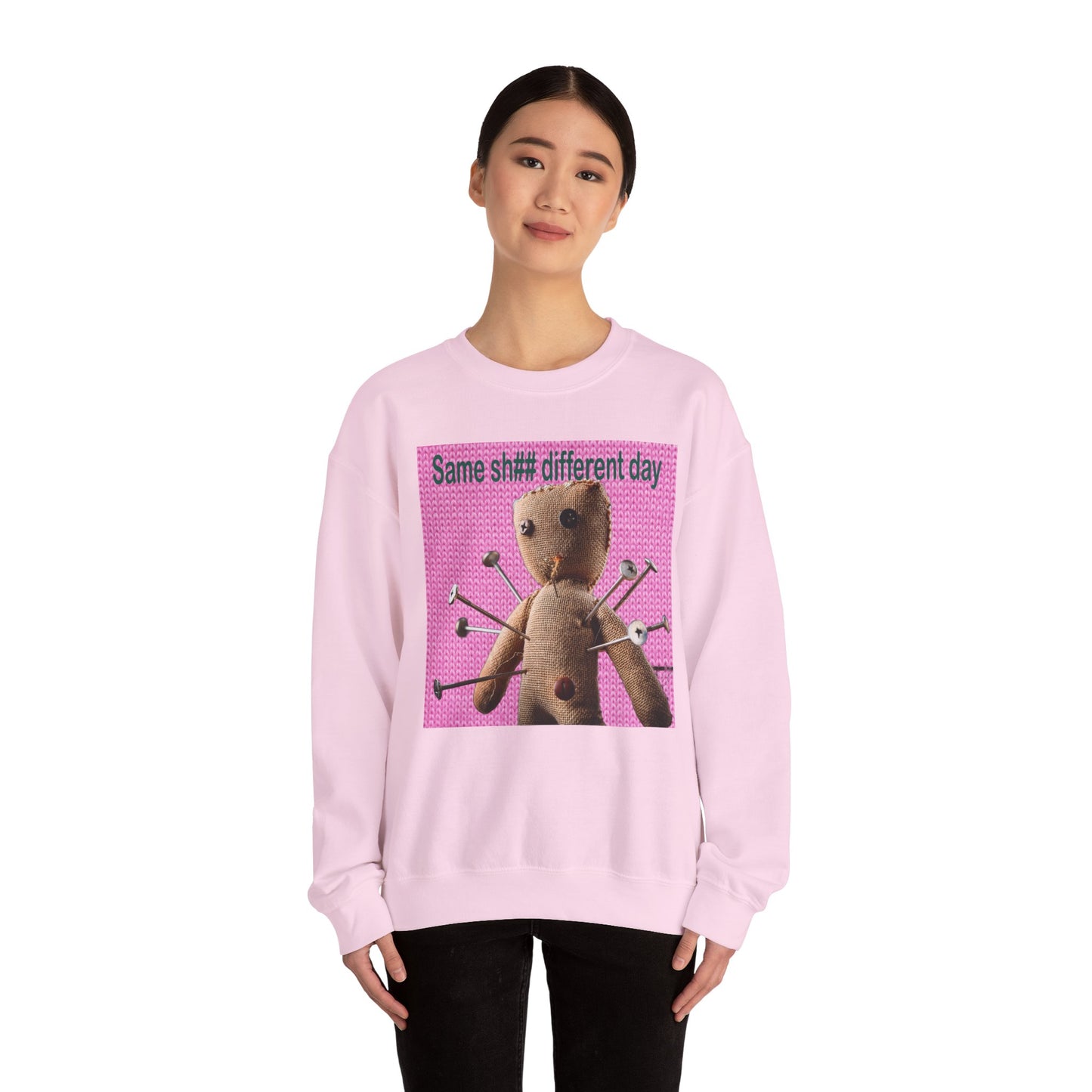 Voodoo Doll Funny Graphic Crewneck Sweatshirt, Casual Everyday Wear, Perfect Gift for Friends & Family, Humor, Quirky Style, Unisex