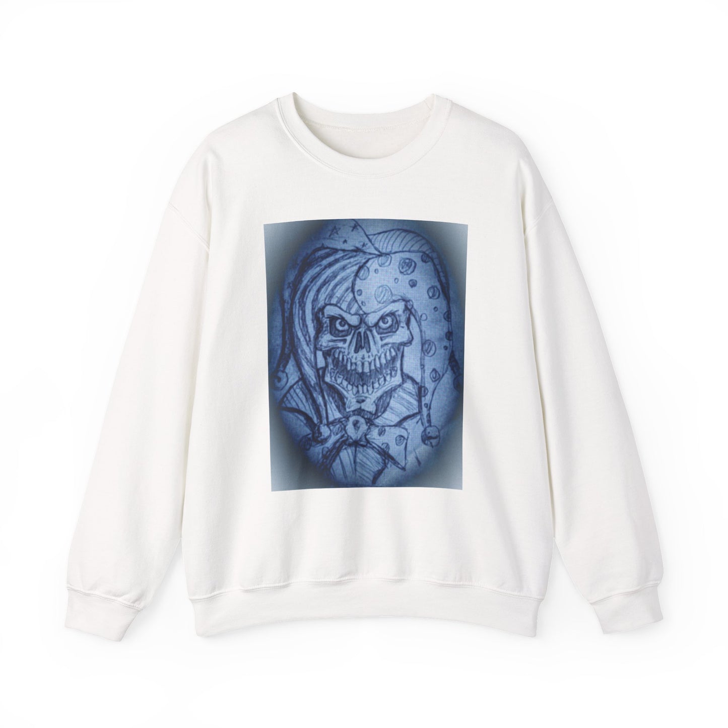 Jester Skull Graphic Sweatshirt, Unisex Heavy Blend Crewneck, Gothic Fashion, Streetwear Style, Halloween Gift, Edgy Casual Wear