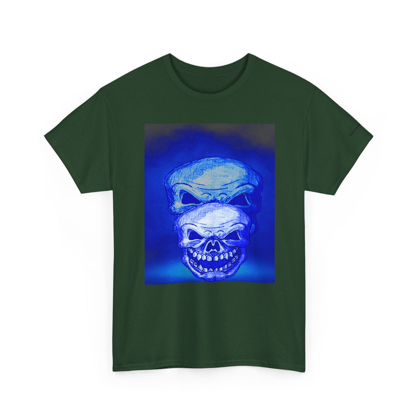 Skull Double Exposure Tee — Neon Blue Horror Graphic T-Shirt