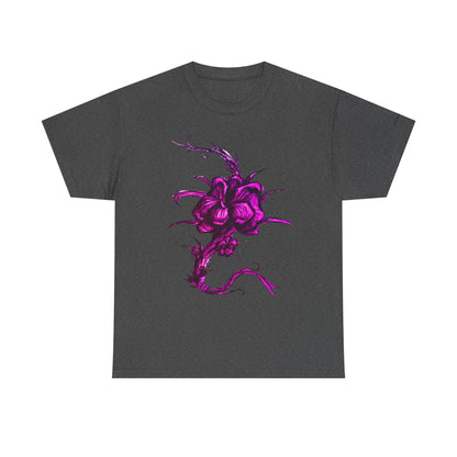 Purple Floral Unisex Heavy Cotton Tee - Artistic Graphic Shirt