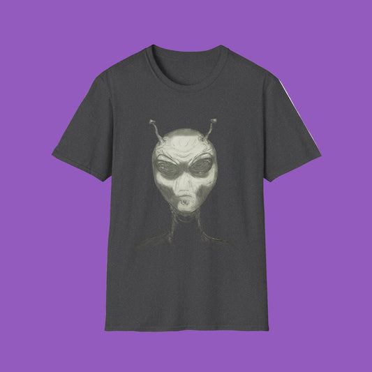 Alien Black and White Original Sketch Unisex Softstyle T-Shirt, Casual Graphic Tee