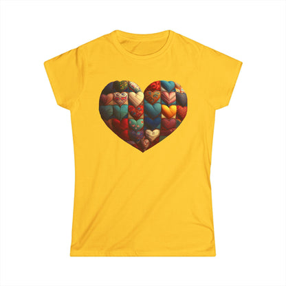 Women's Heart Patchwork Tee — Colorful Quilted Heart Graphic Shirt