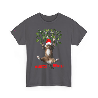 Christmas Cat & Mistletoe Tee — "Mistletoe Mischief" Holiday T-Shirt