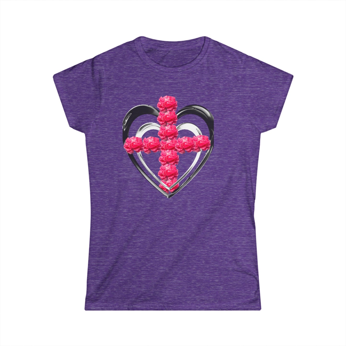 Heart Cross Floral Tee — Women's Christian Floral T-Shirt