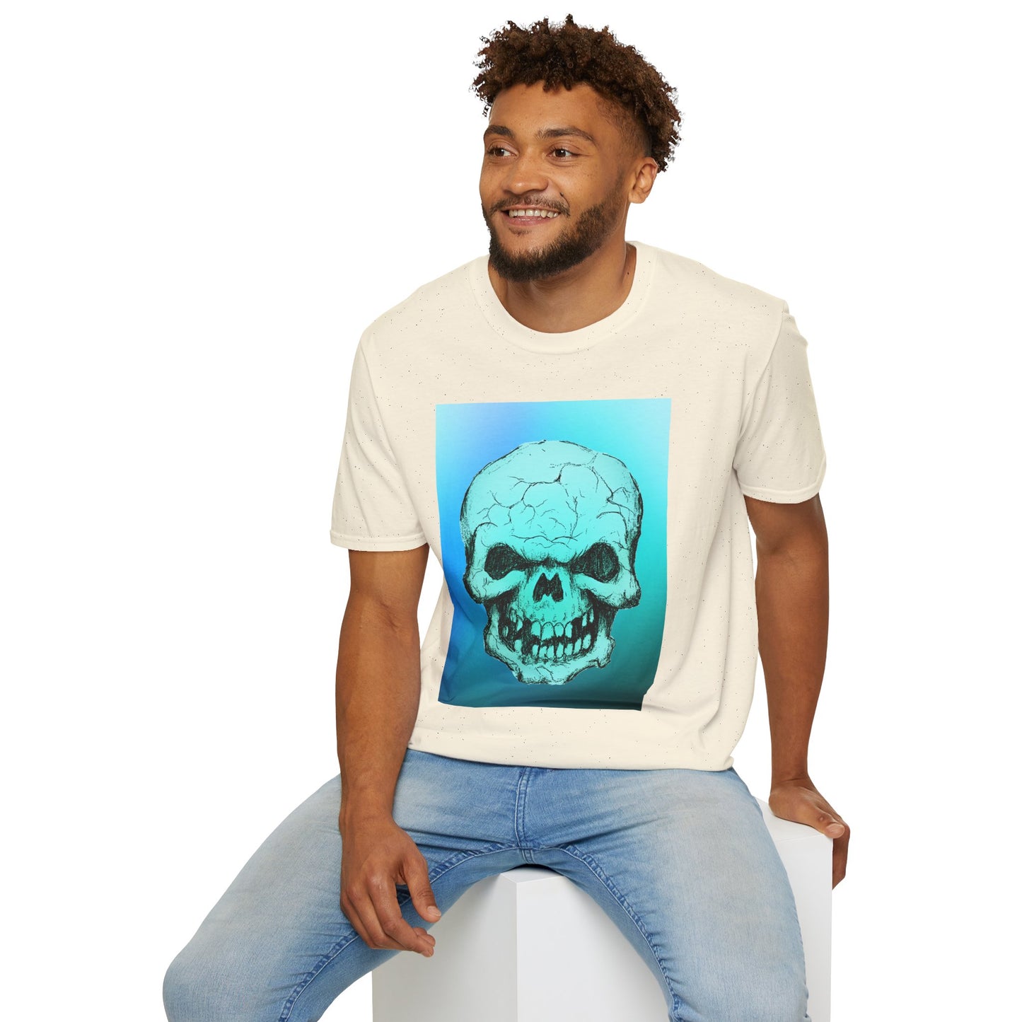 Skull Graphic  Bright Colored Unisex Softstyle T-Shirt, Edgy Tee, Casual Wear, Festival Apparel, Gift for Horror Fans, Halloween Clothing