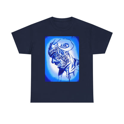 Blue Surreal Demon Horned Halo Portrait Tee