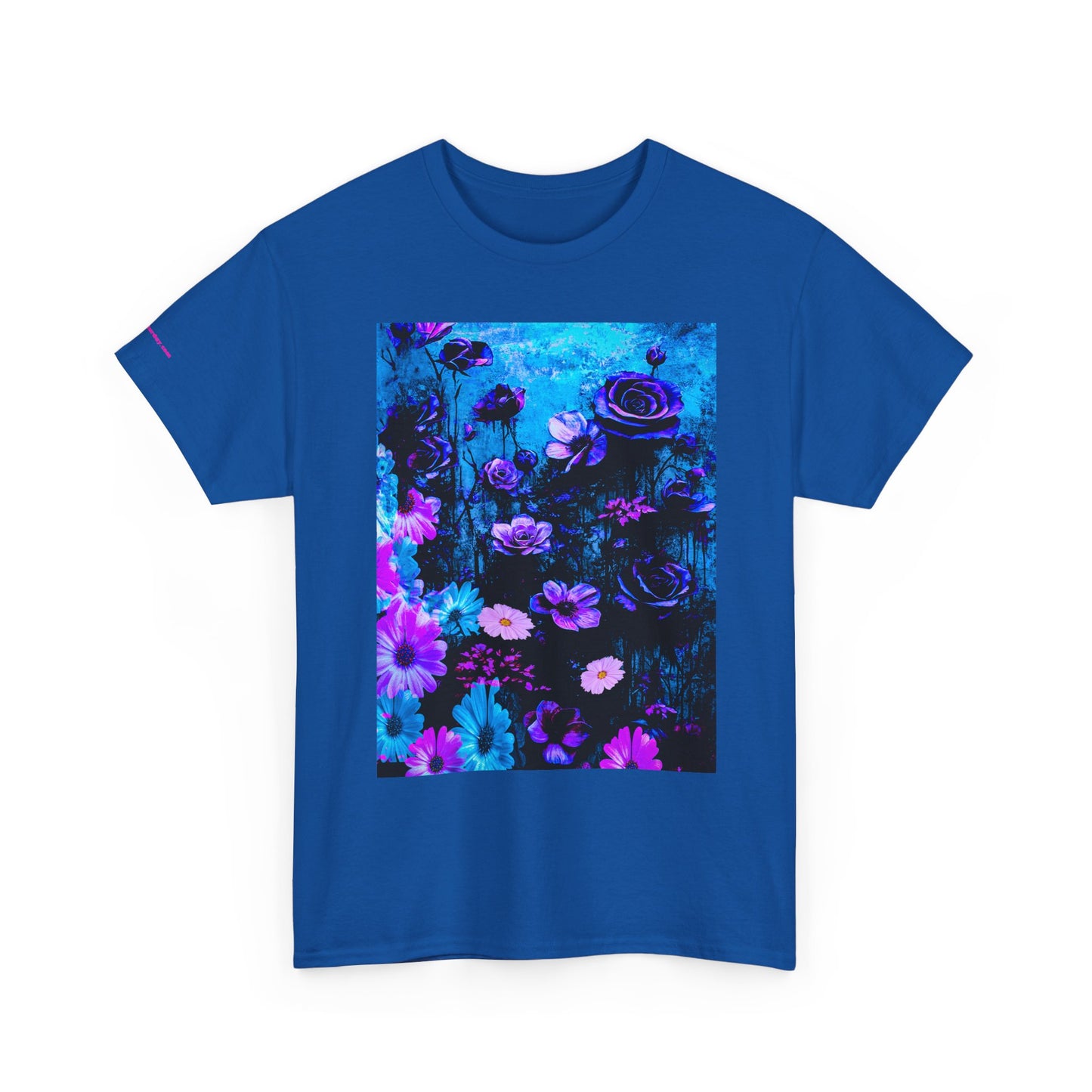 Fluorescent Floral Tee — Neon Blue & Purple Garden T-Shirt