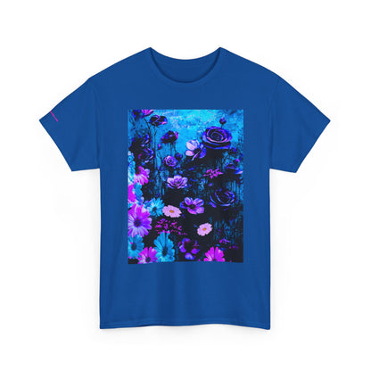 Fluorescent Floral Tee — Neon Blue & Purple Garden T-Shirt
