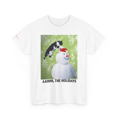 Holiday Cat T‑Shirt – “Aahhh, The Holidays” Funny Snowman Cat Tee