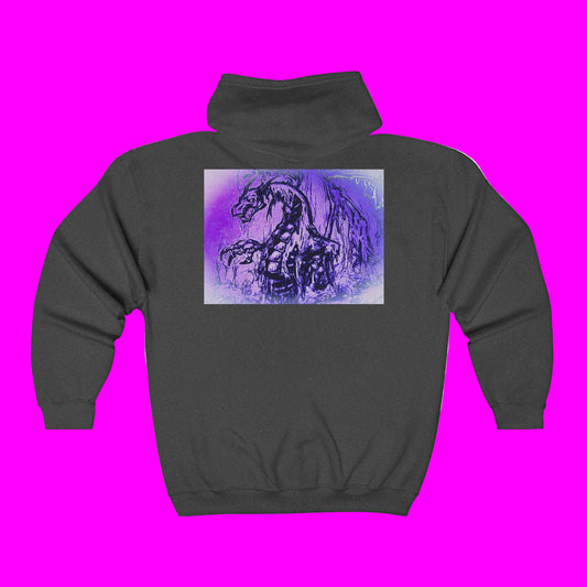 Copy of Dragon Hoodie - Mystical Fantasy Purple Shaded Dragon Full Zip Sweatshirt