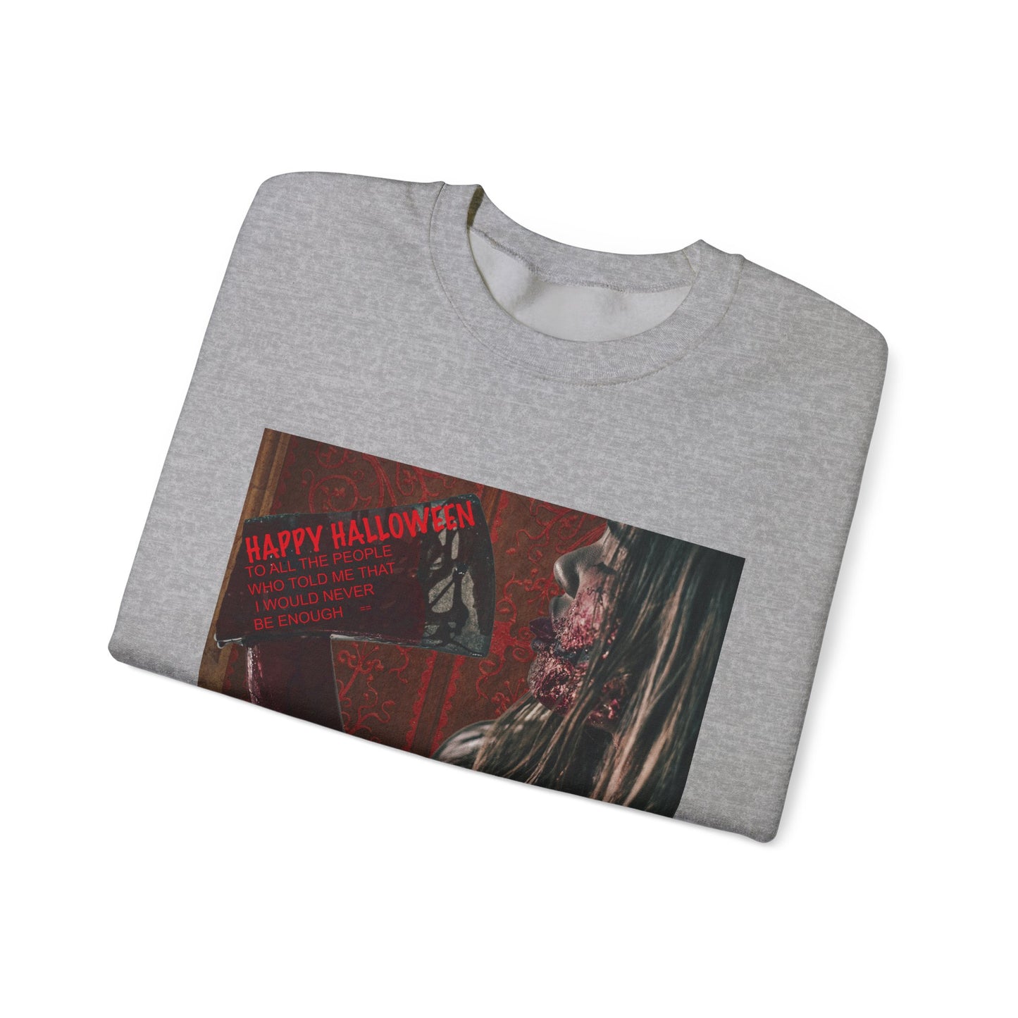 Halloween Horror Girl with Axe Sweatshirt, Unisex Crewneck, Horror Movie Fan Apparel, Halloween Costume Layering