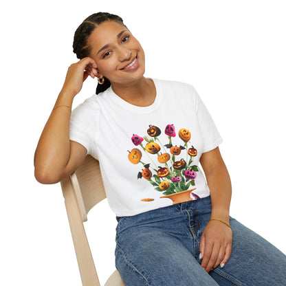 Halloween Pumpkin Bouquet T-Shirt, Cute Fall Tee, Unisex Graphic Shirt, Ideal for Halloween Parties, Seasonal Gift Idea