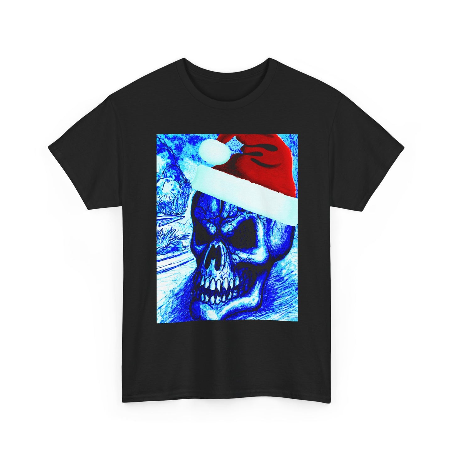 Christmas Skull Tee — Blue Santa Skull Holiday T-Shirt