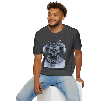 Edgy Graphic Tee: Unisex Softstyle T-Shirt with Skull Design, Art Lover Gift, Halloween Costume, Casual Wear, Unique Artwork Apparel