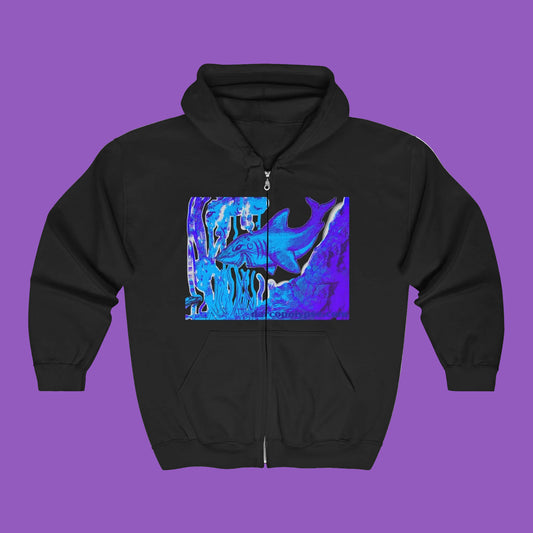 Abstract Blue Wave Zip Hoodie – Psychedelic Ocean Art Full‑Zip Sweatshirt