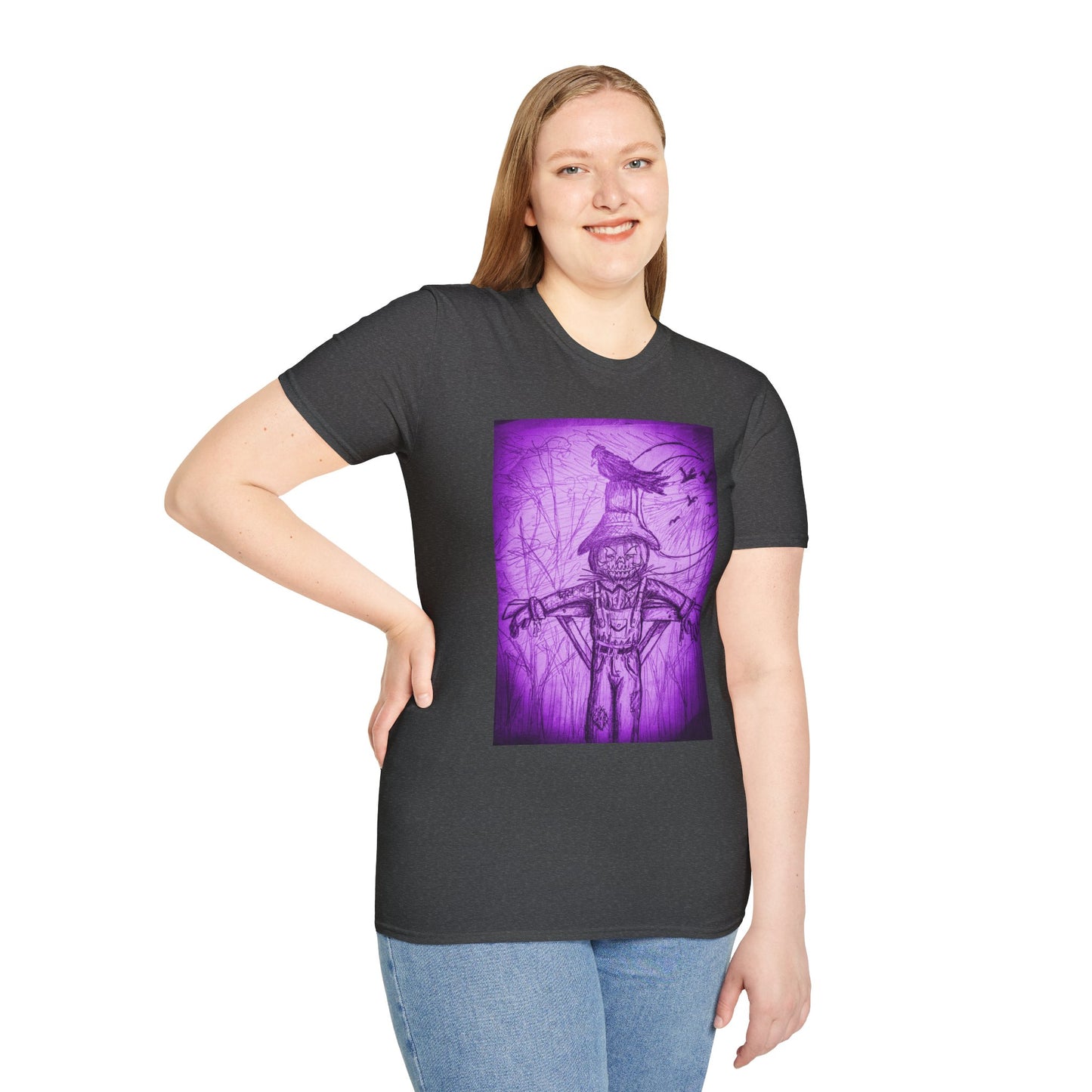Purple Scarecrow Unisex Tee | Softstyle T-Shirt | Gothic Art, Fall Fashion, Halloween Shirt, Casual Wear, Scarecrow Design