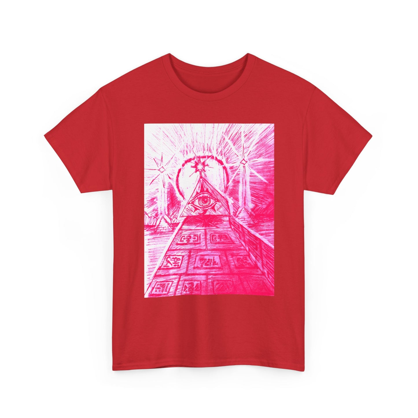 Pink Pyramid Eye Vibrant Artistic Unisex Heavy Cotton Tee | Creative Graphic Tee for Art Lovers, Casual Wear, Gifts, Festival Apparel, Statement Shirt