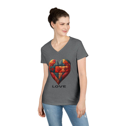 Love Patchwork Heart V-Neck Tee