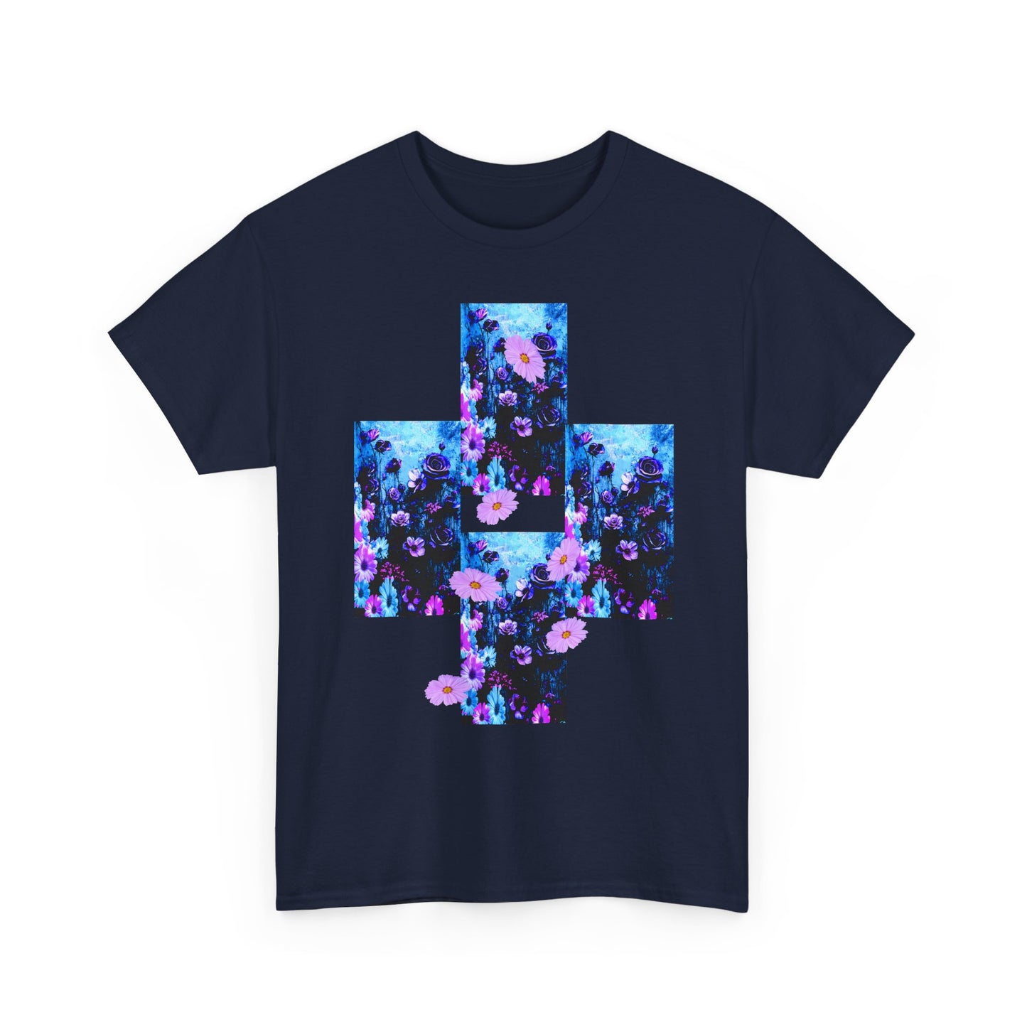 Floral Blue Cross T-Shirt — Vintage Indie Floral Graphic Tee
