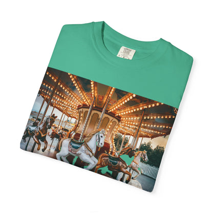 Vintage Full Carousel Horse Design Garment-Dyed T-shirt