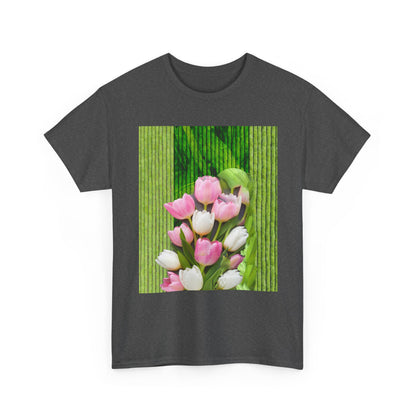 Textured Tulips Unisex Heavy Cotton Tee - Vibrant Spring Blossom T-Shirt, Everyday Wear, Gift for Plant Lovers, Mother's Day Apparel, [...]
