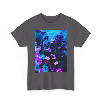 Fluorescent Floral Tee — Neon Blue & Purple Garden T-Shirt
