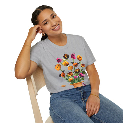 Halloween Pumpkin Bouquet T-Shirt, Cute Fall Tee, Unisex Graphic Shirt, Ideal for Halloween Parties, Seasonal Gift Idea