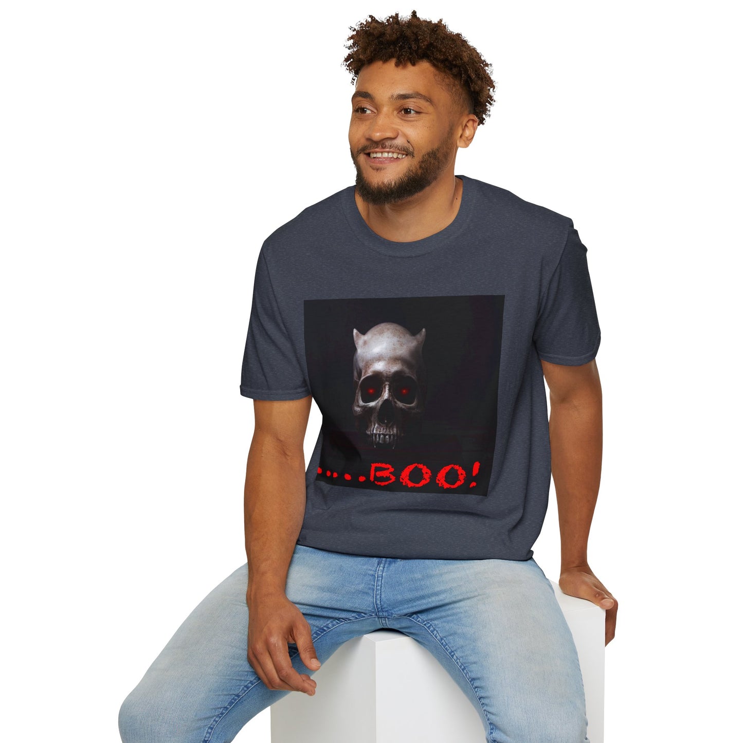 Spooky Skull BOO Halloween Tee, Unisex Softstyle T-Shirt, Halloween Apparel, Casual Ghost Shirt, October Fun Wear, Boo T-Shirt